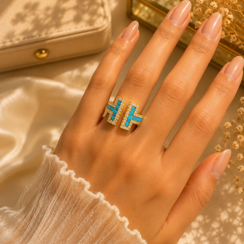 Turquoise T-Bar Statement Ring