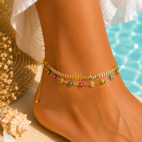 Golden Bloom Anklet Set