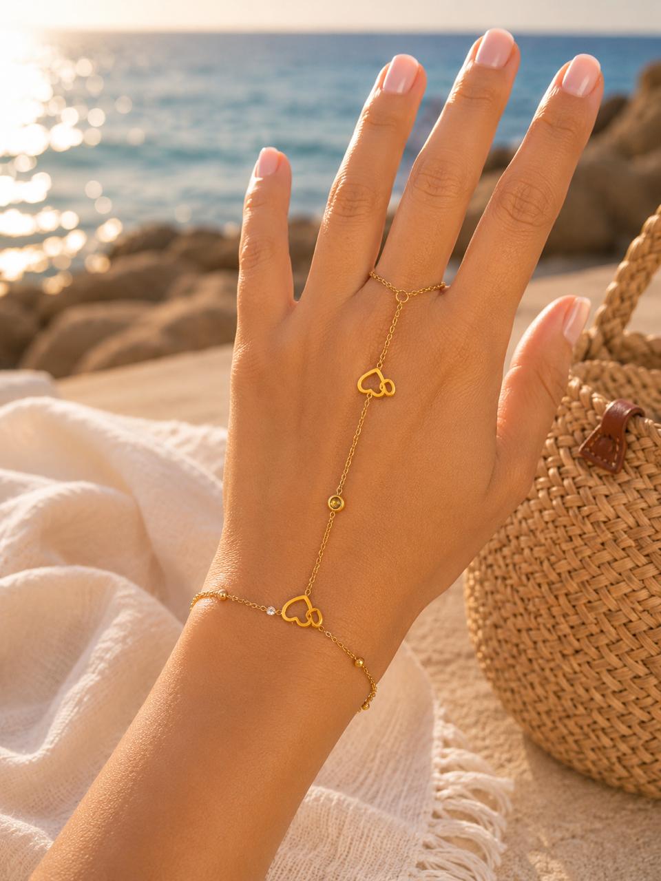 Golden Hearts Hand Chain