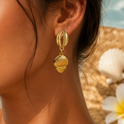 Golden Seashell Drop Earrings