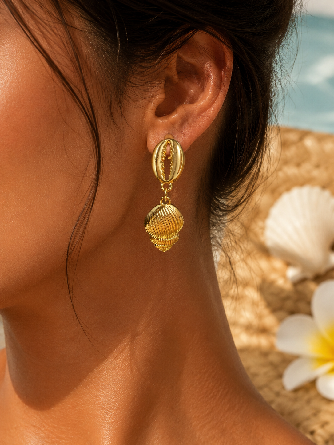 Golden Seashell Drop Earrings