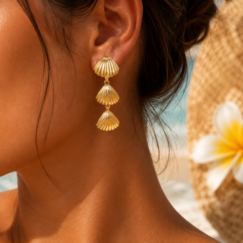Golden Cascade Shell Earrings